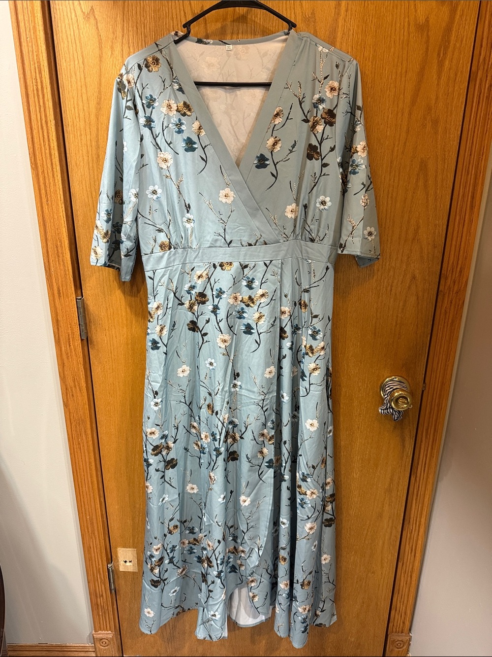 Light Blue Floral Maxi Dress with V-Neck